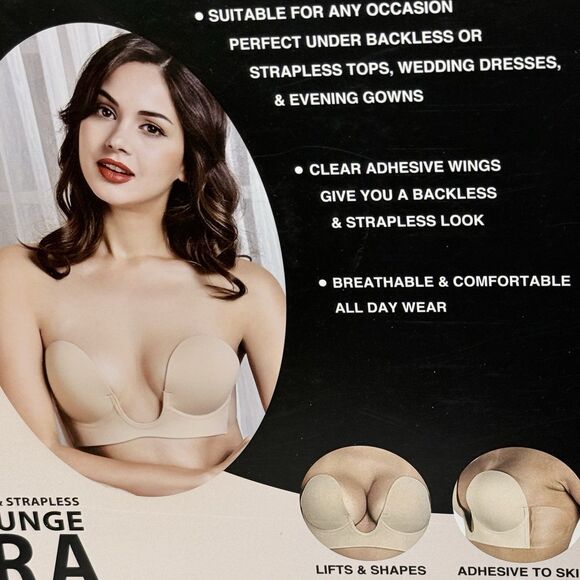 EAG Backless and Strapless U Plunge Lift Adhesive Breathable Comfy Bra Nude NEW! - Picture 3 of 8
